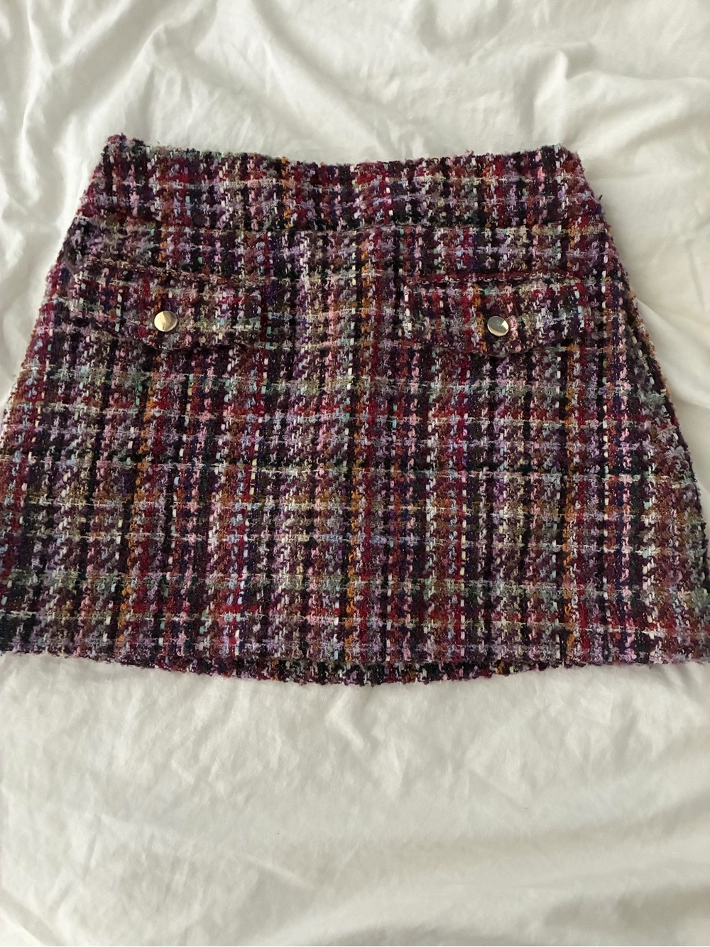 LOFT Multicolor Tweed Mini Skirt with Gold Buttons